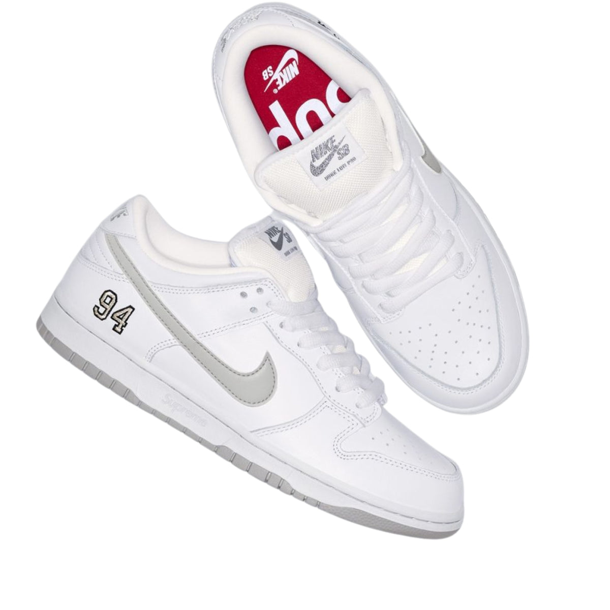 SB Dunk Low Supreme 94 White Metallic Silver - HQ8487-100