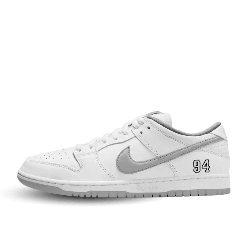 SB Dunk Low Supreme 94 White Metallic Silver - HQ8487-100