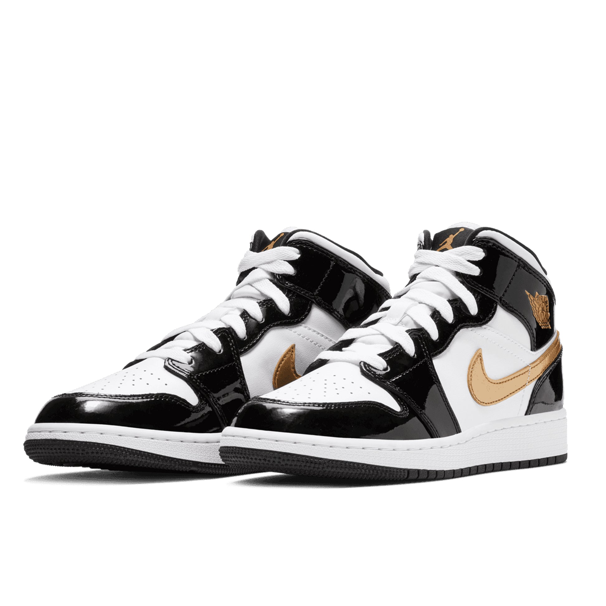 Air jordan 1 mid patent leather black gold Clearance