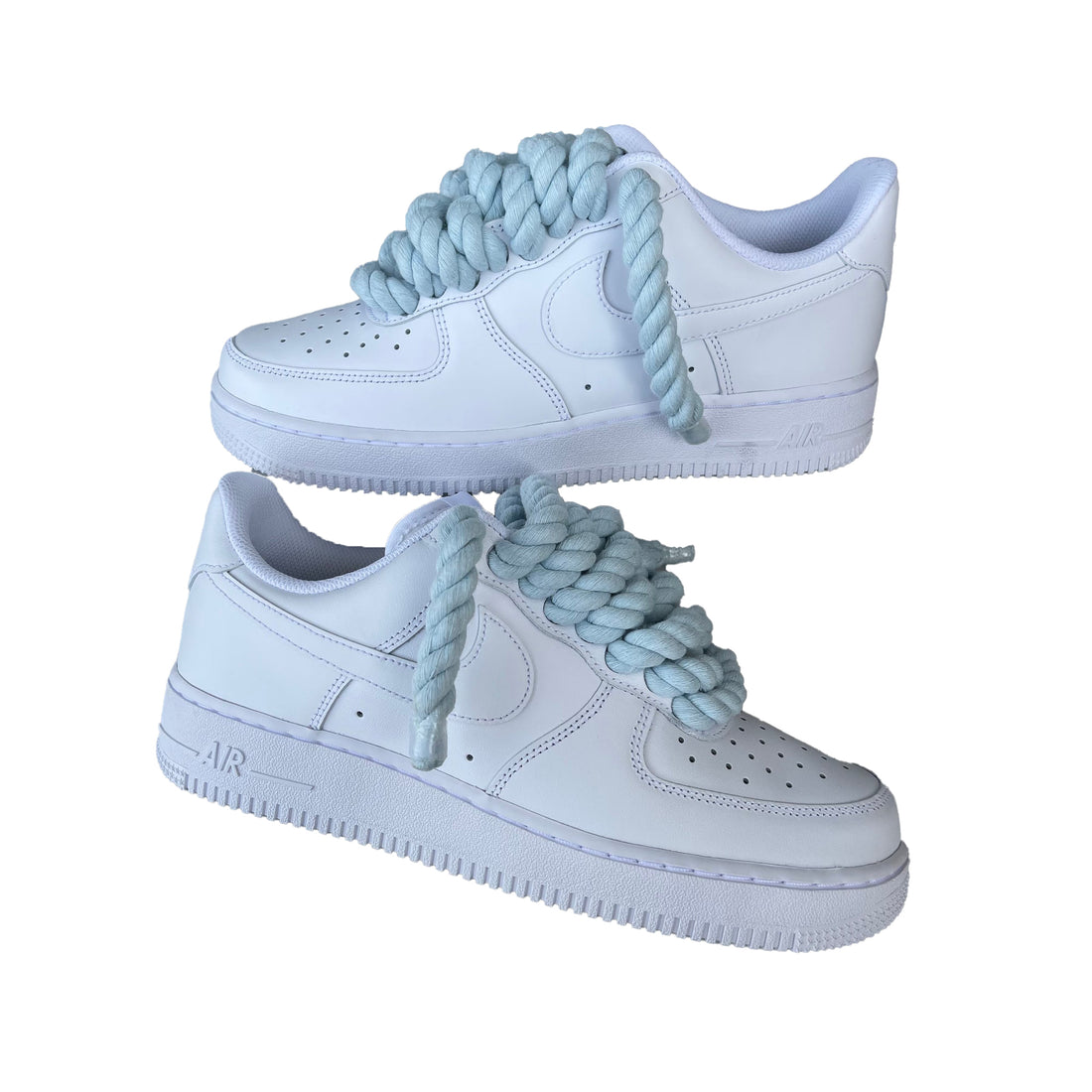 Nike Air Force 1 Low wit met baby blue rope laces custom side view