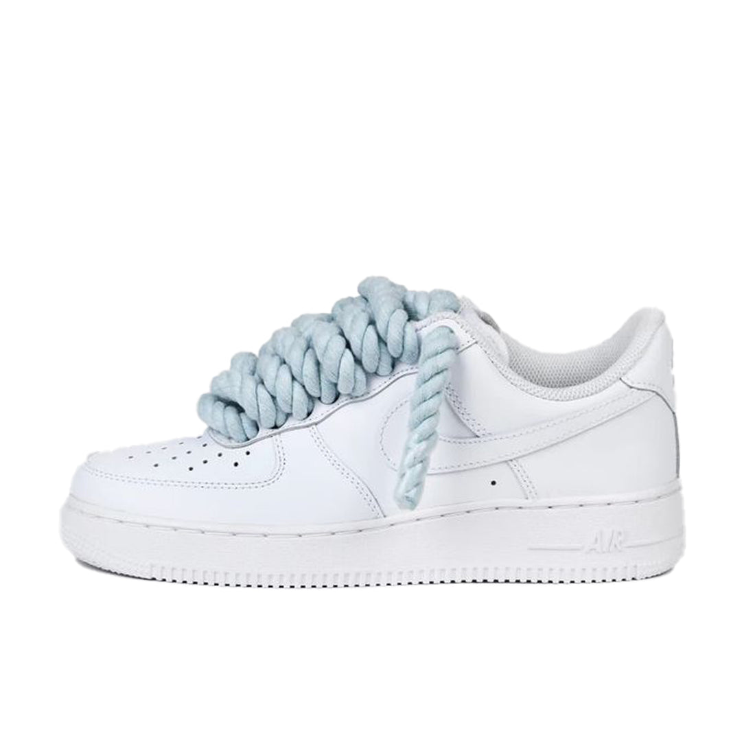 Nike Air Force 1 Low wit met baby blue rope laces custom side view