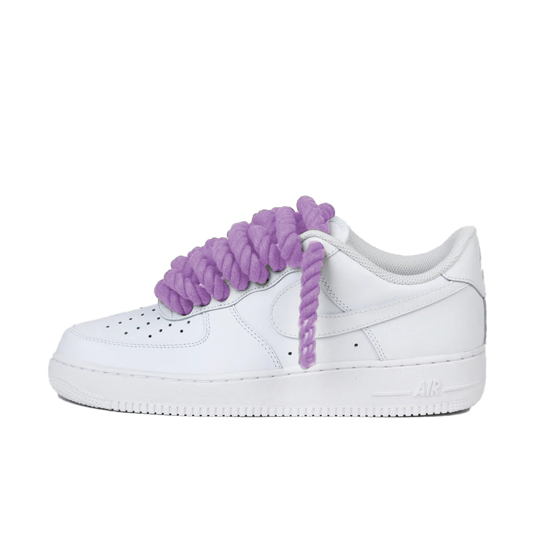 Nike Air Force 1 Low wit met lila rope laces custom side view