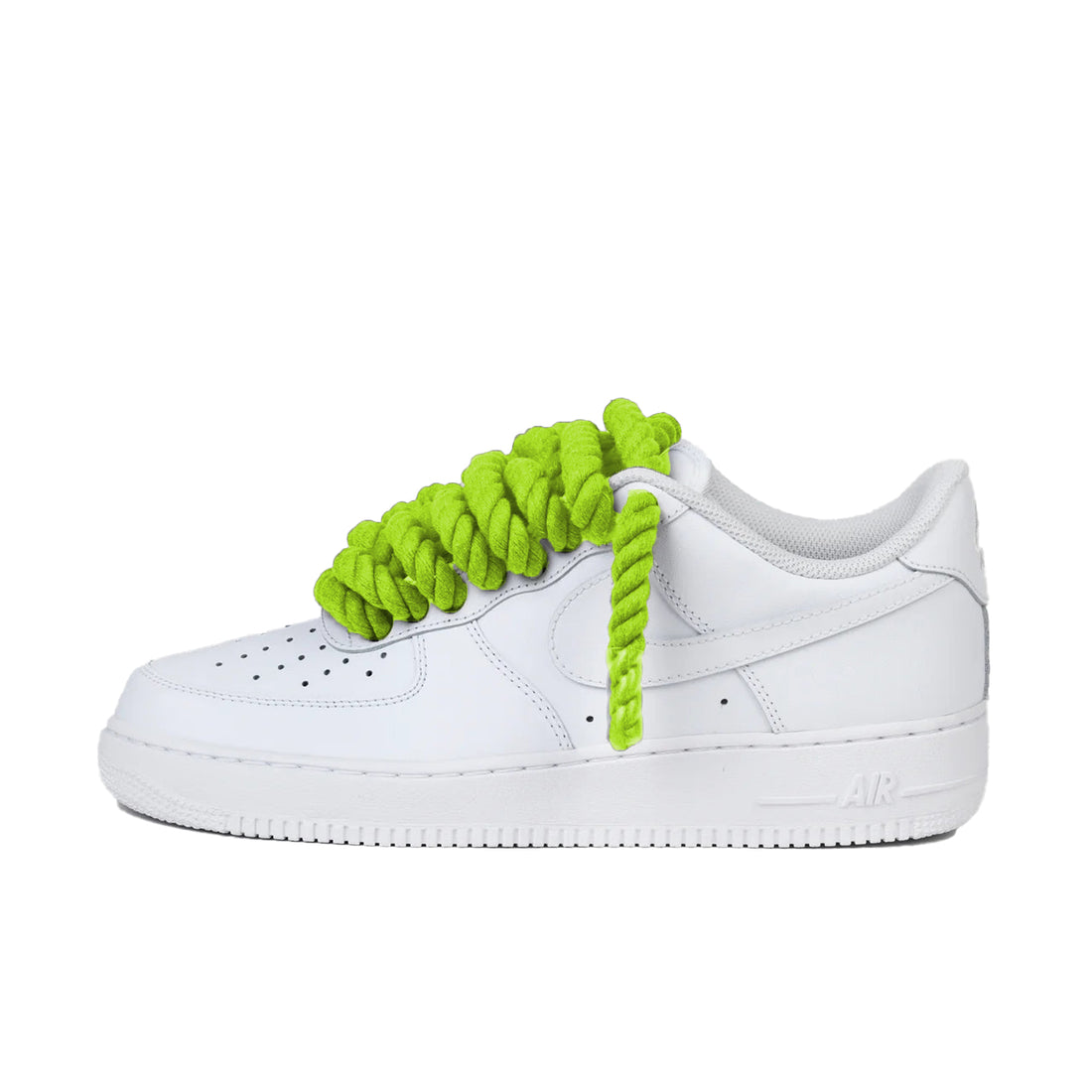 Nike Air Force 1 Low wit met lime green rope laces custom side view