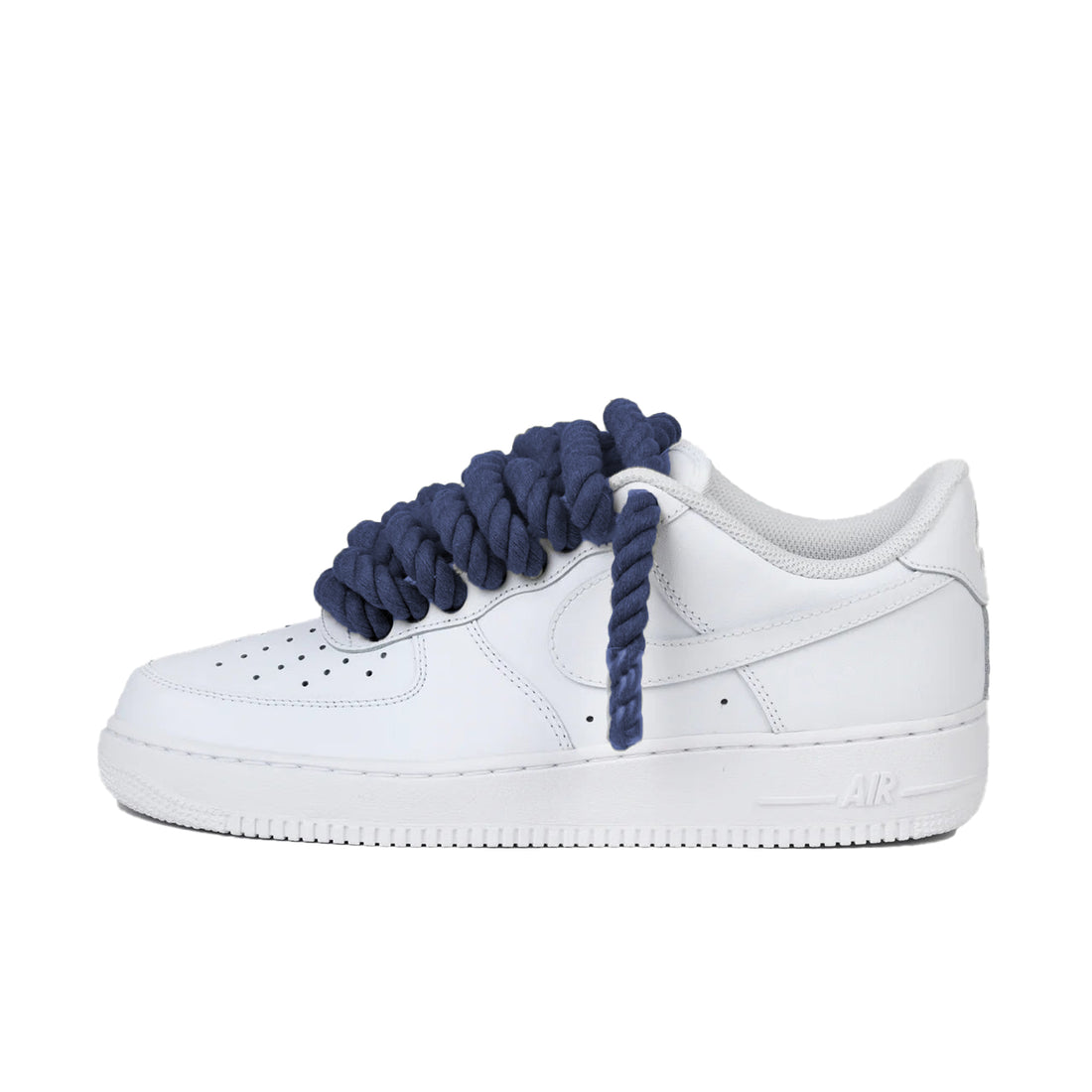 Nike Air Force 1 Low wit met navy rope laces custom side view