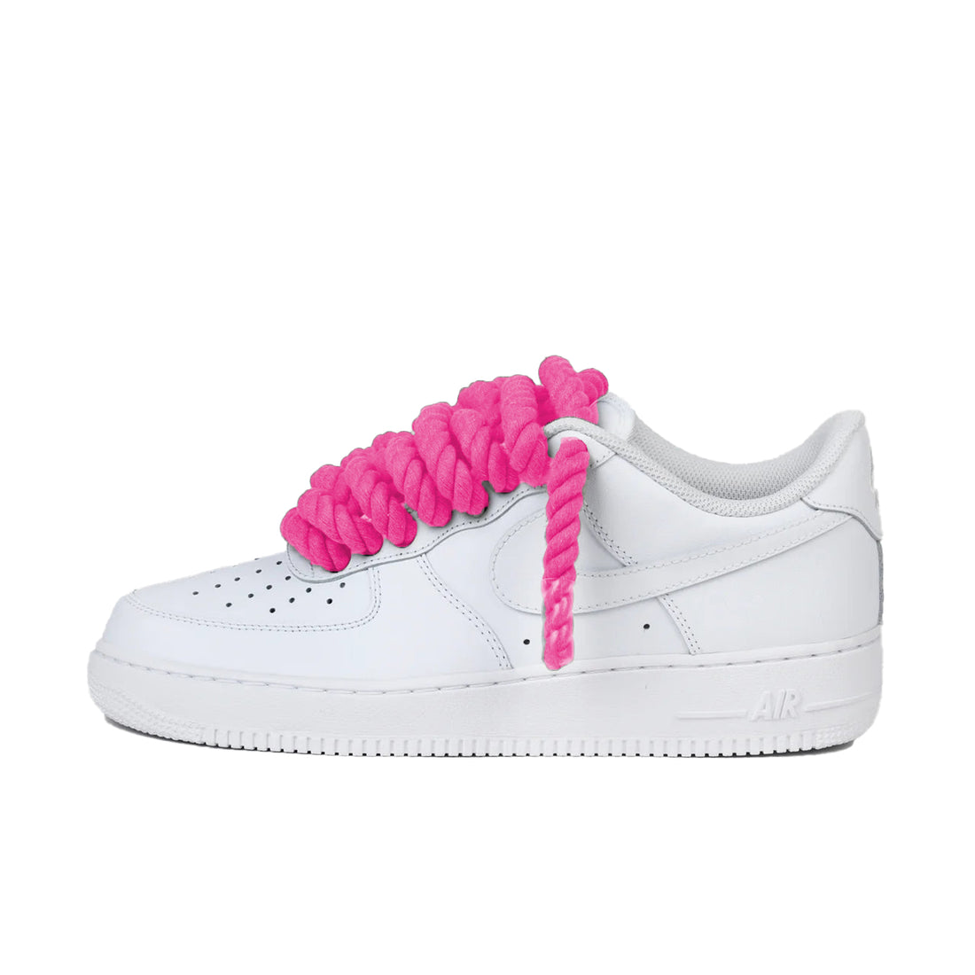 Nike Air Force 1 Low wit met neon pink rope laces custom side view