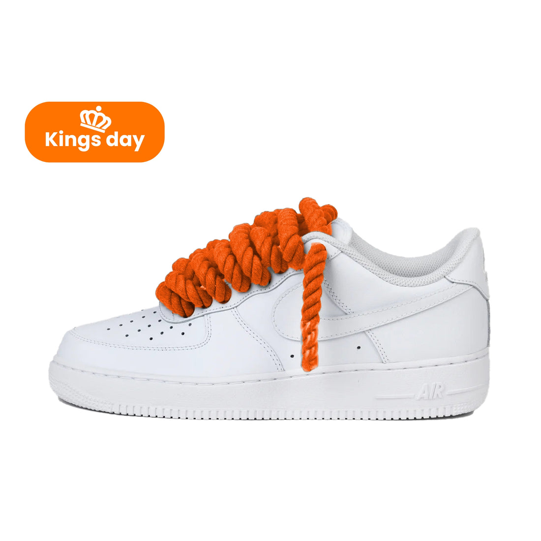 Nike Air Force 1 Low wit met oranje rope laces custom side view