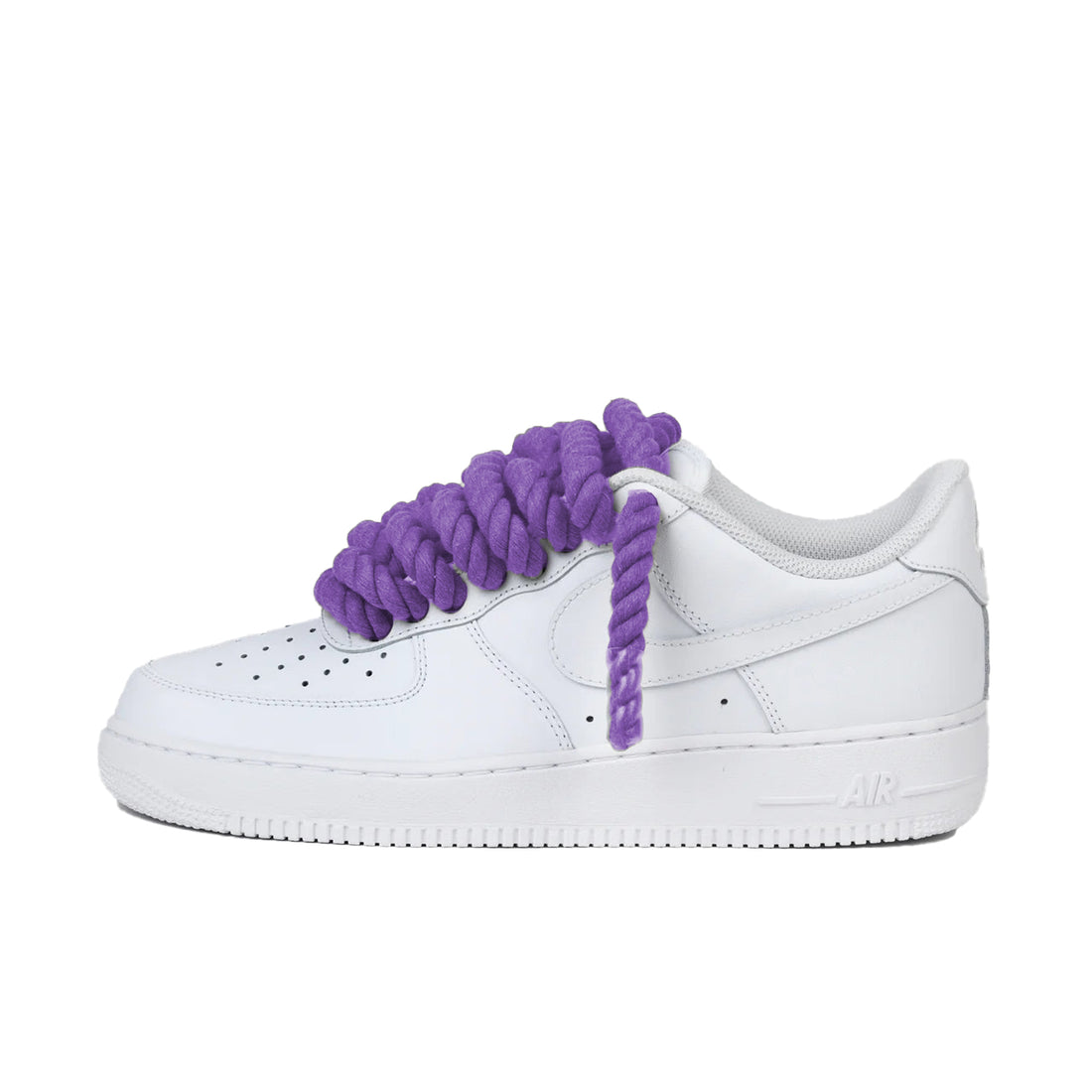 Nike Air Force 1 Low wit met paarse rope laces custom side view