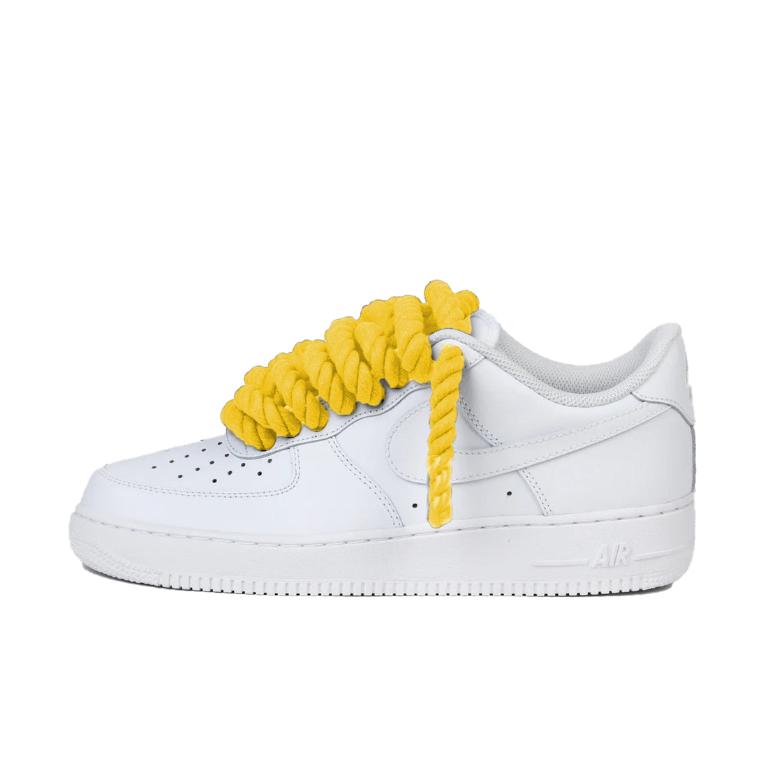 Nike Air Force 1 Low wit met gele rope laces custom side view
