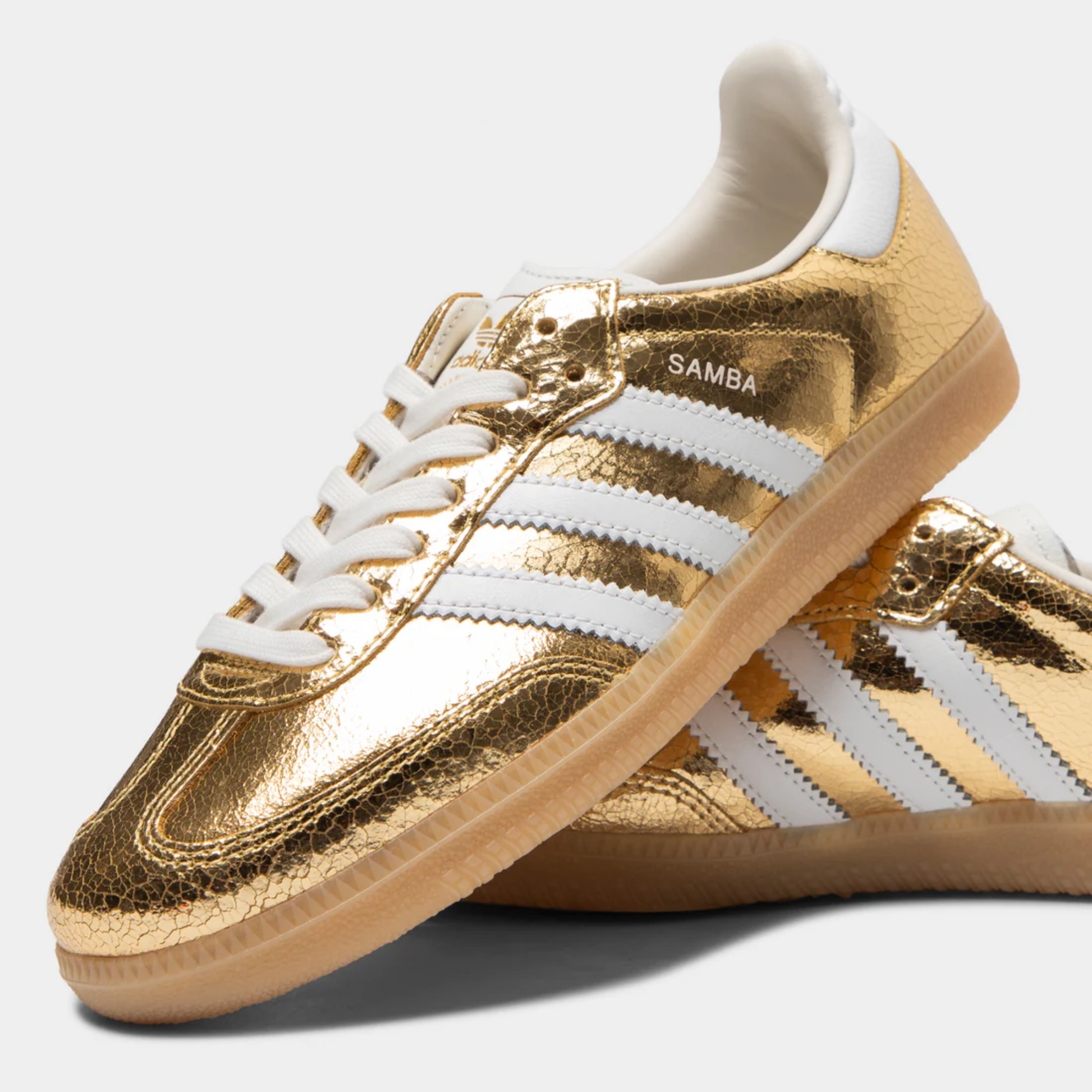 Adidas Samba OG sneaker in gold metallic cracked leather side view