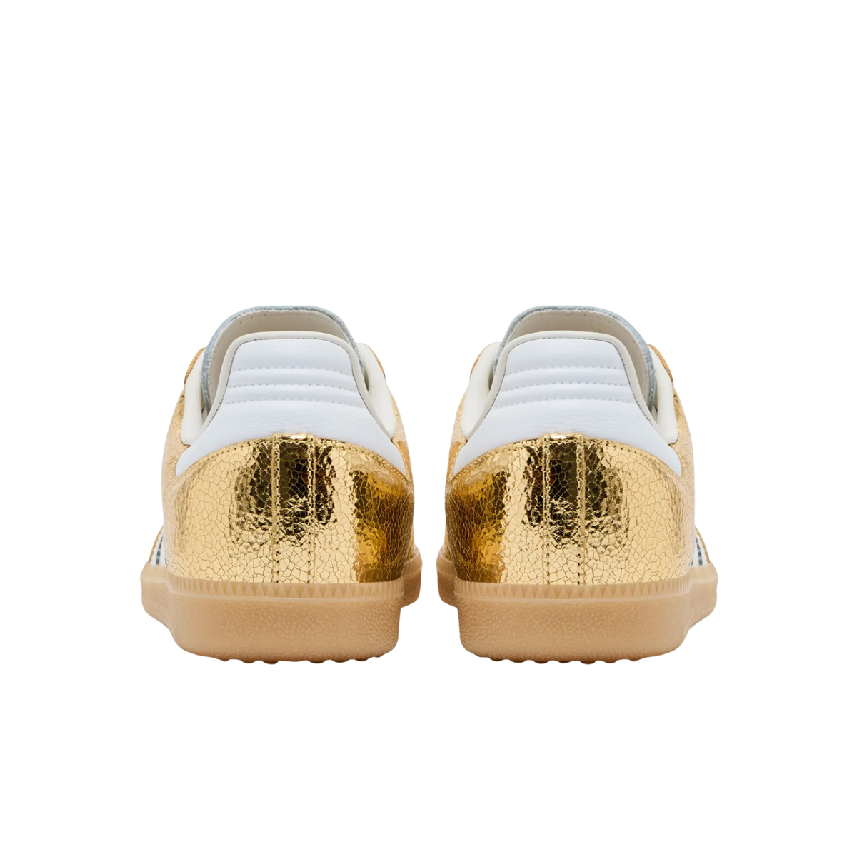 Adidas Samba OG sneaker in gold metallic cracked leather sole detail view