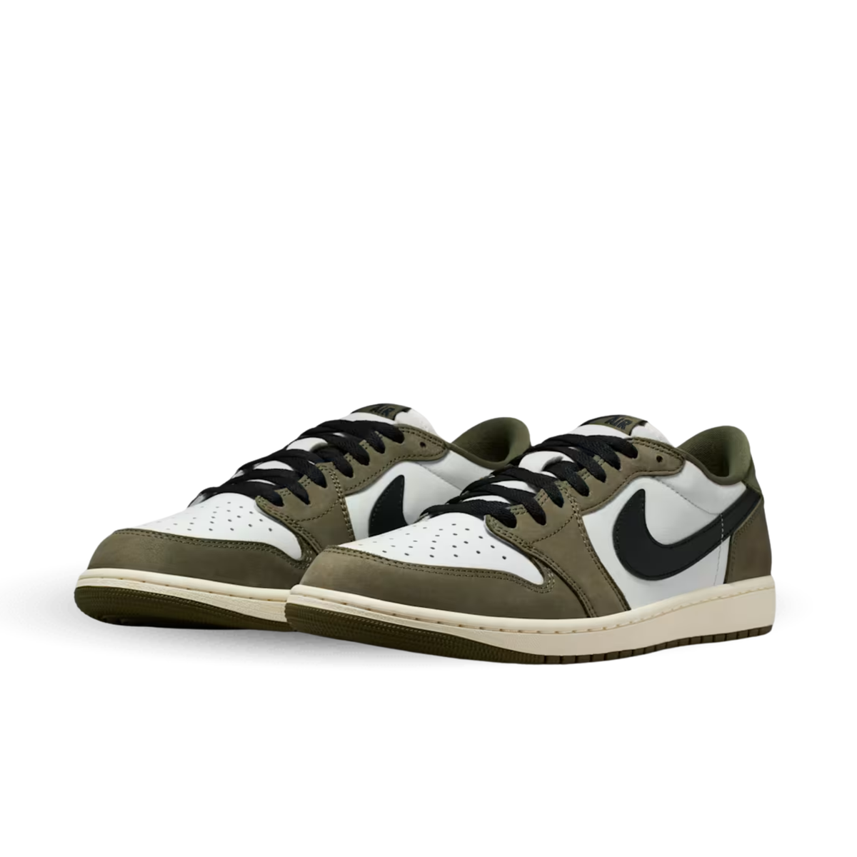 Air Jordan 1 Retro Low OG sneakers in medium olive pair view