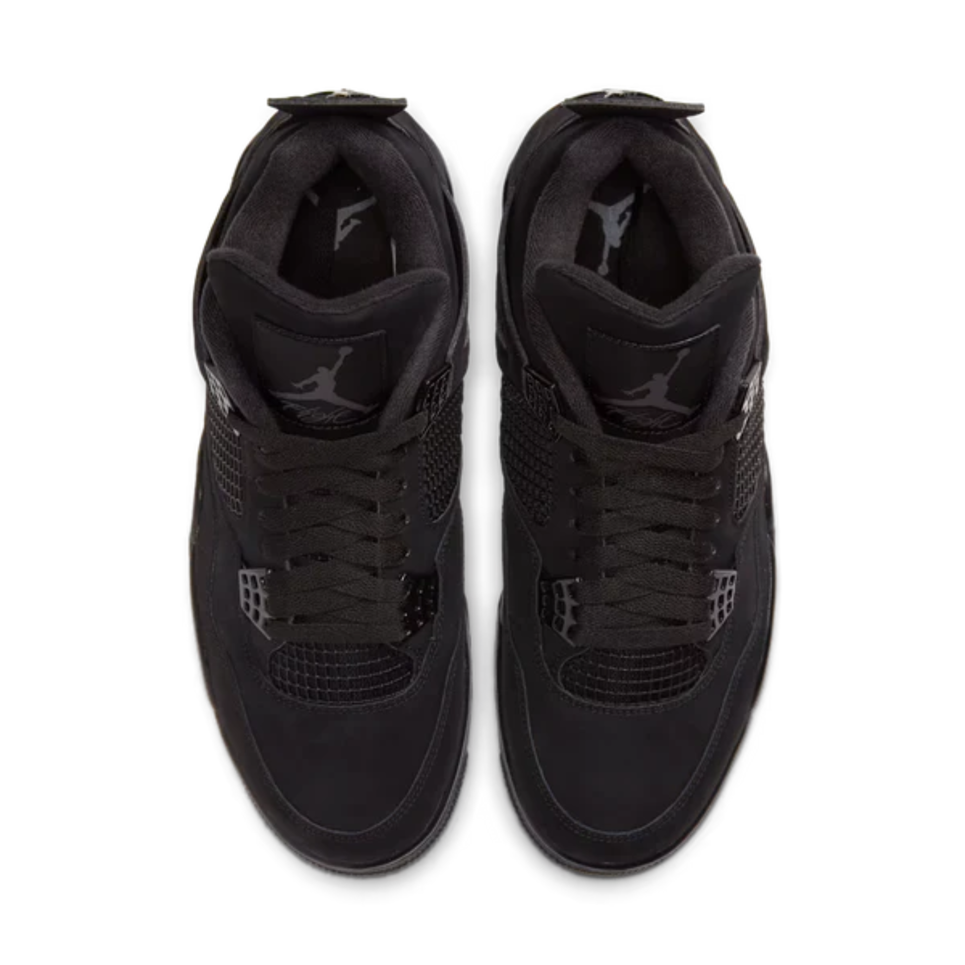 Air Jordan 4 Retro Black Cat 2025 sneakers in black top view