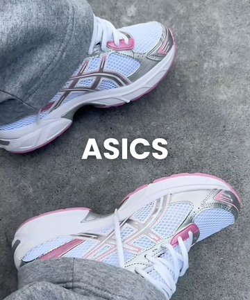 ASICS sneakers close-up view in white and pink