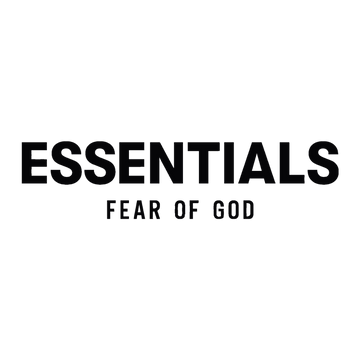Essentials Fear of God logo in white on black background
