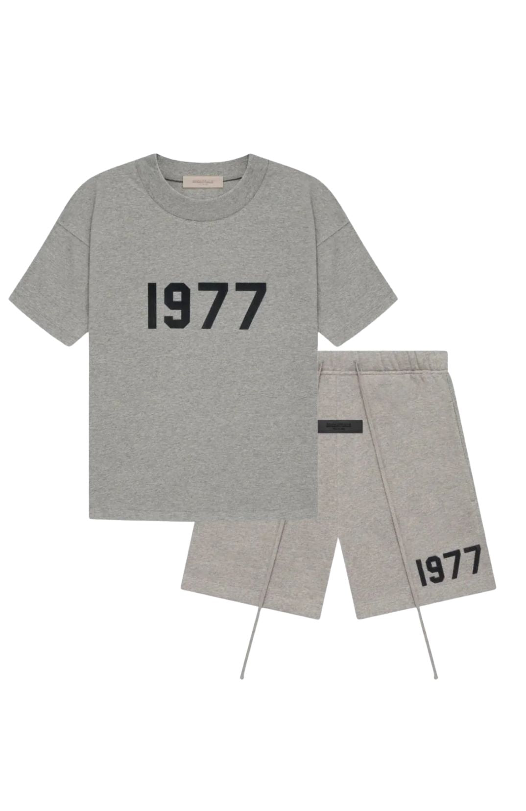 Fear of God Essentials 1977 Dark Oatmeal Summer Set t-shirt and shorts set in dark oatmeal front view