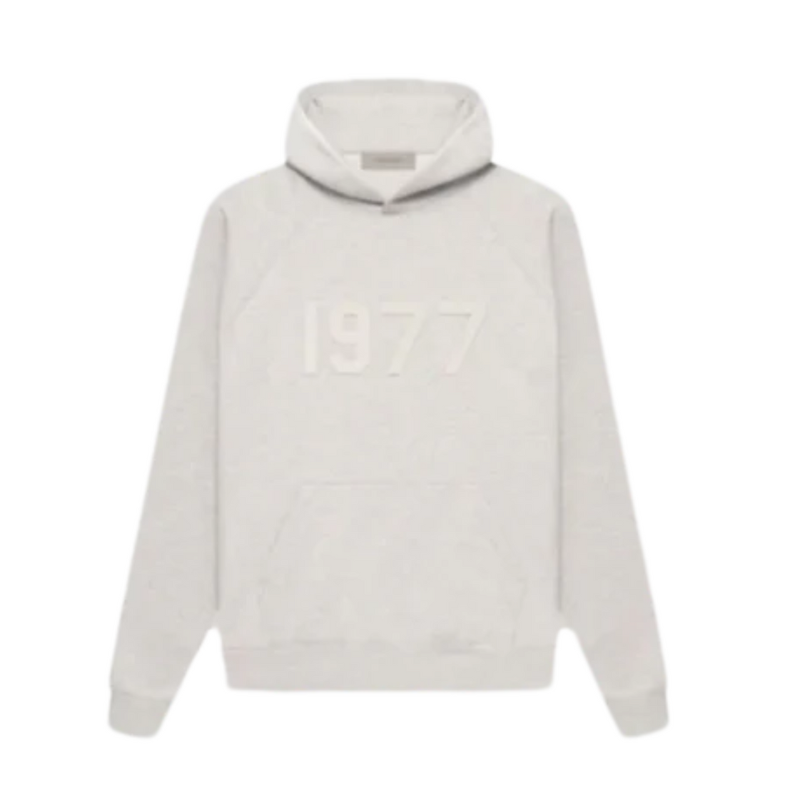 Fear of God Essentials 1977 hoodie in light oatmeal front view