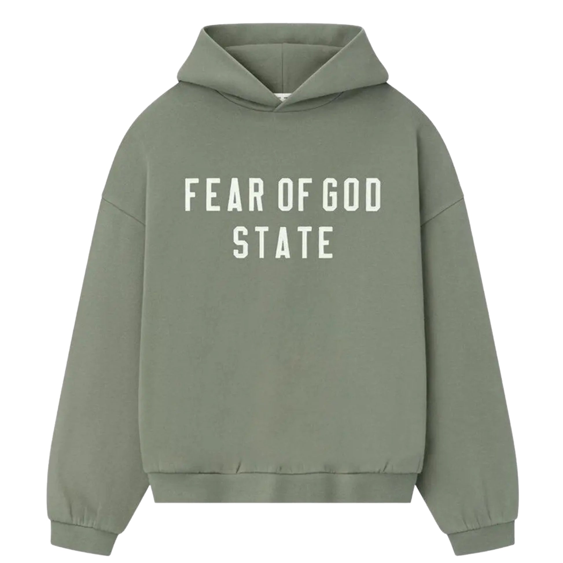 Fear of God Essentials 90s hoodie in moss front view