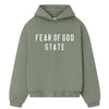 Fear of God Essentials 90s hoodie in moss front view