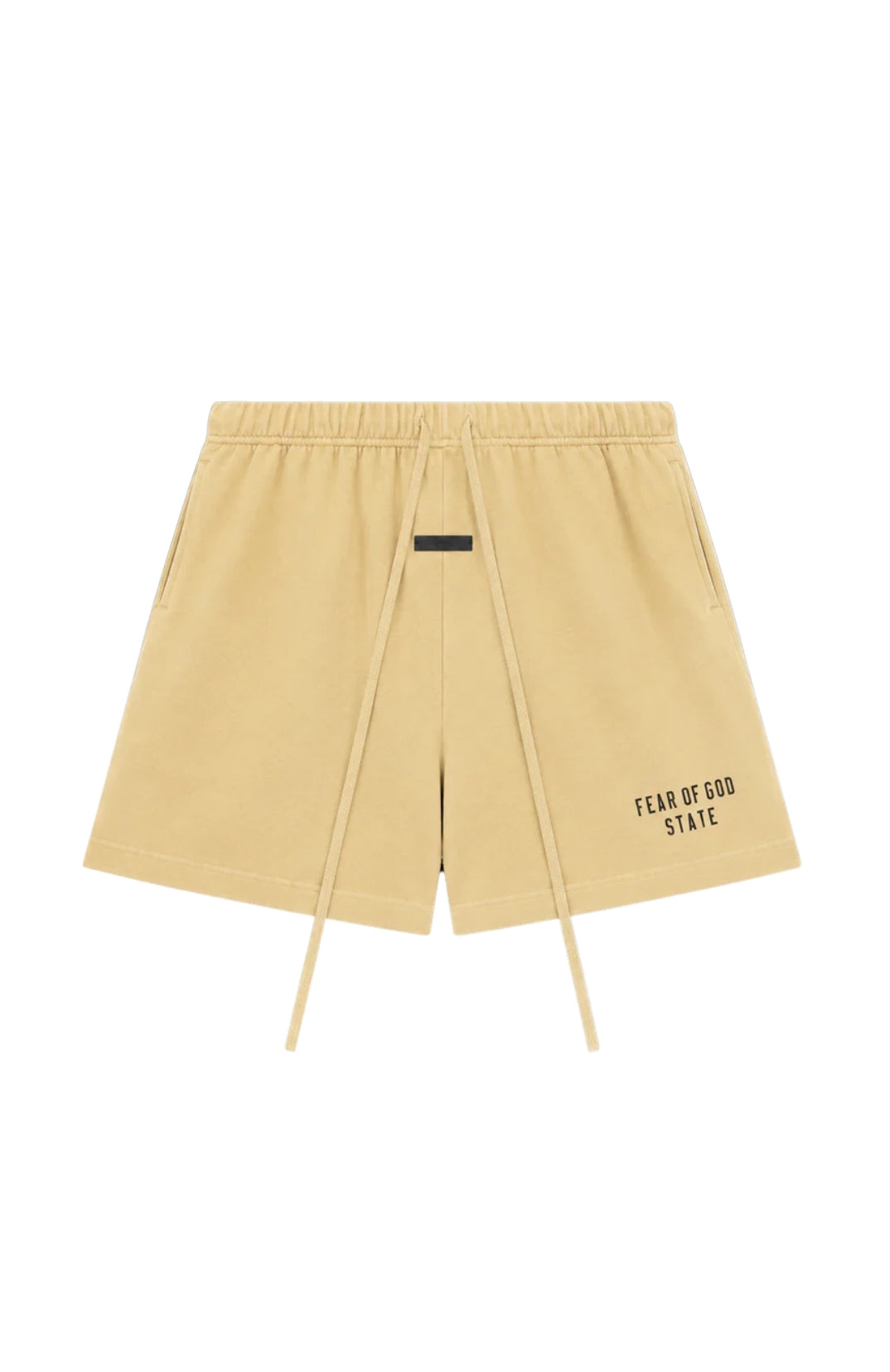 Fear of God Essentials Amber Summer Set shorts in amber front view