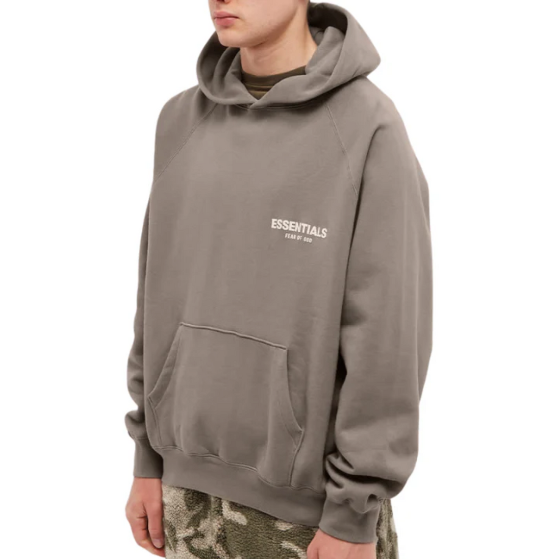 Fear of God Essentials hoodie and sweatpants set in desert taupe