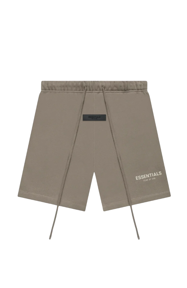Fear of God Essentials Desert Taupe Summer Set shorts in desert taupe front view