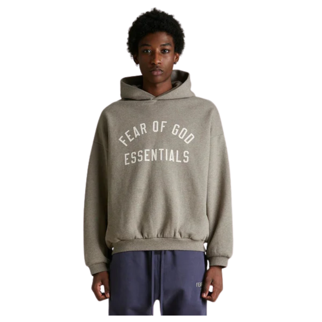 Fear of God Essentials Fleece FW24 hoodie in heather gray on model