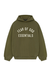 Fear of God Essentials Fleece hoodie in military front view