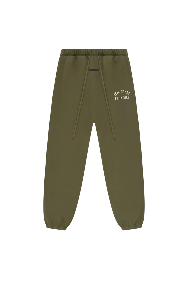 Fear of God Essentials Fleece sweatpants in military front view