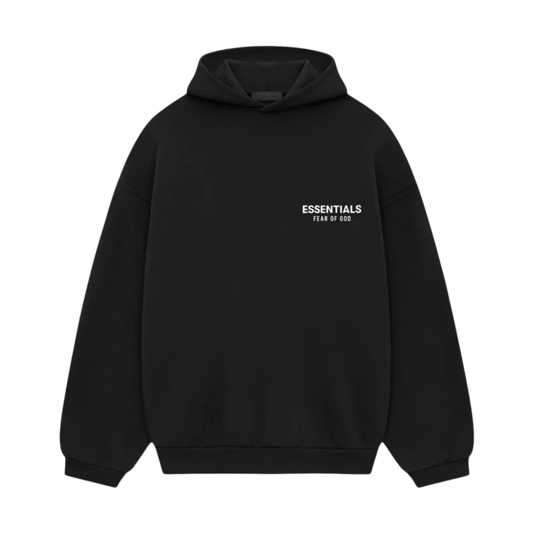 Fear of God Essentials FW24 hoodie in black front view
