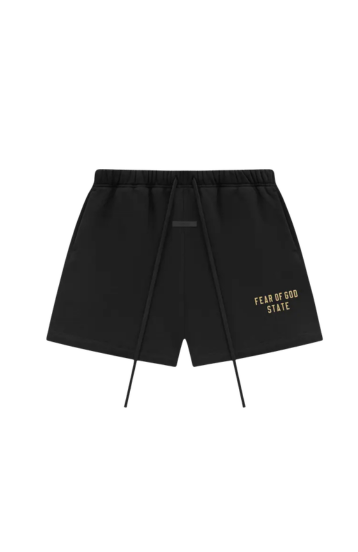 Fear of God Essentials FW24 Black Yellow Summer Set shorts in black back view