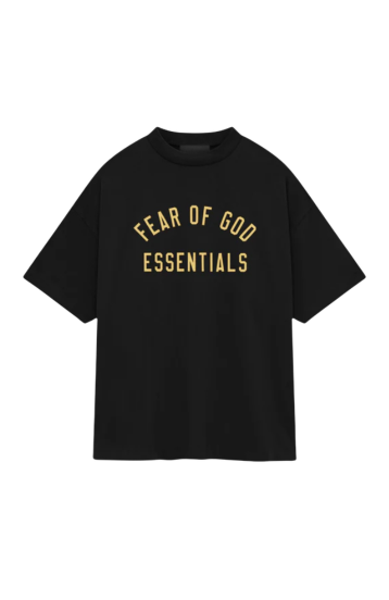 Fear of God Essentials FW24 Black Yellow Summer Set t-shirt in black front view