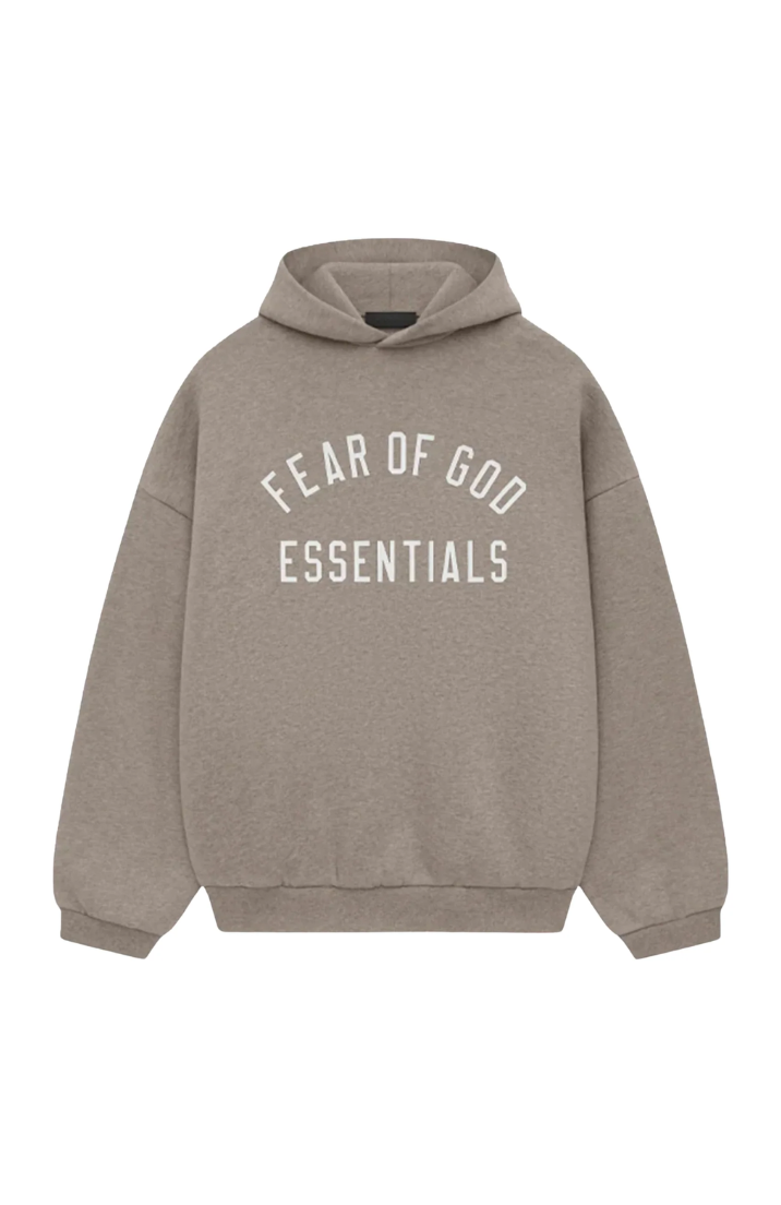 Fear of God Essentials FW24 Fleece hoodie in heather grey front view