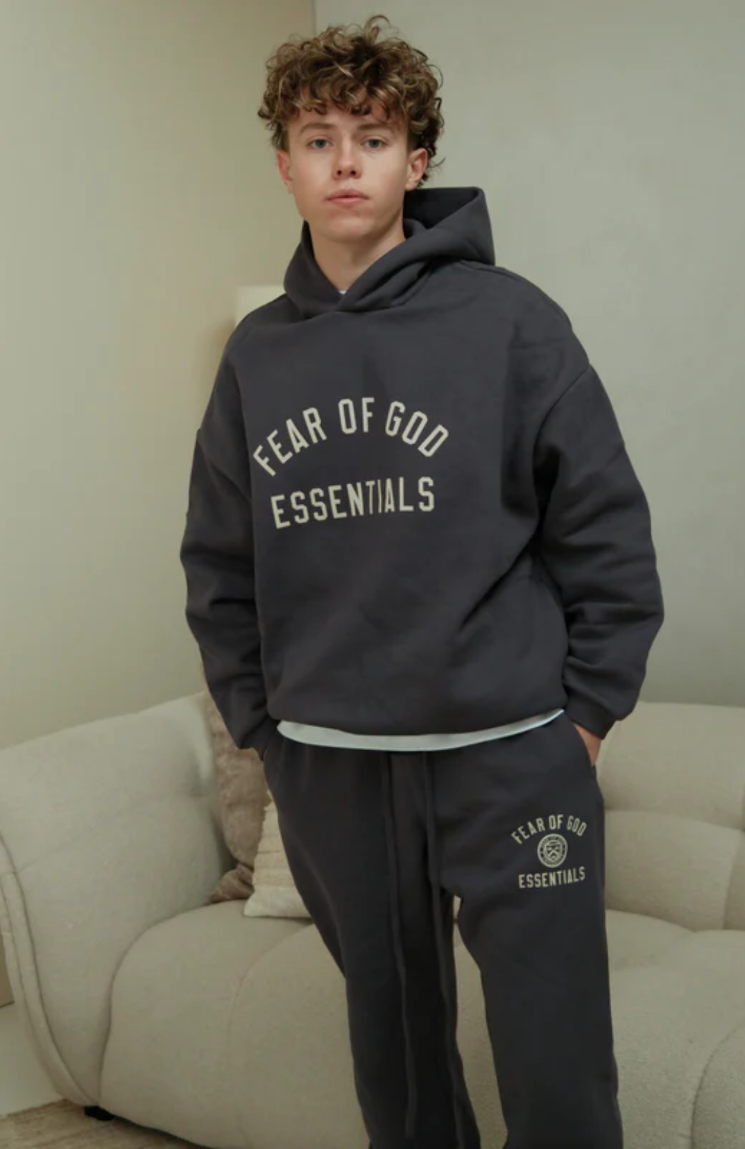 Fear of God Essentials hoodie and sweatpants set in navy