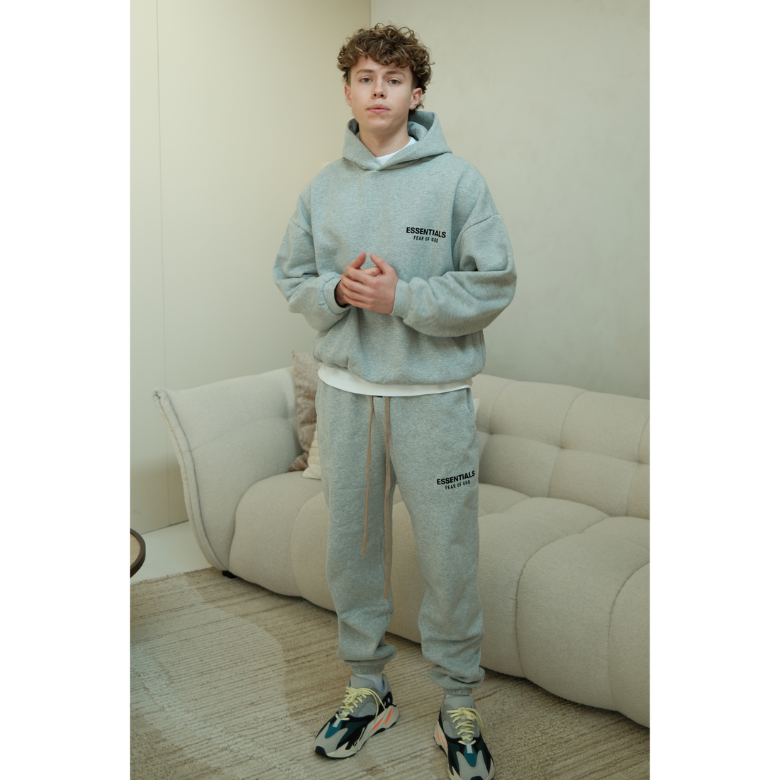 Fear of God Essentials FW24 hoodie and sweatpants set in light heather