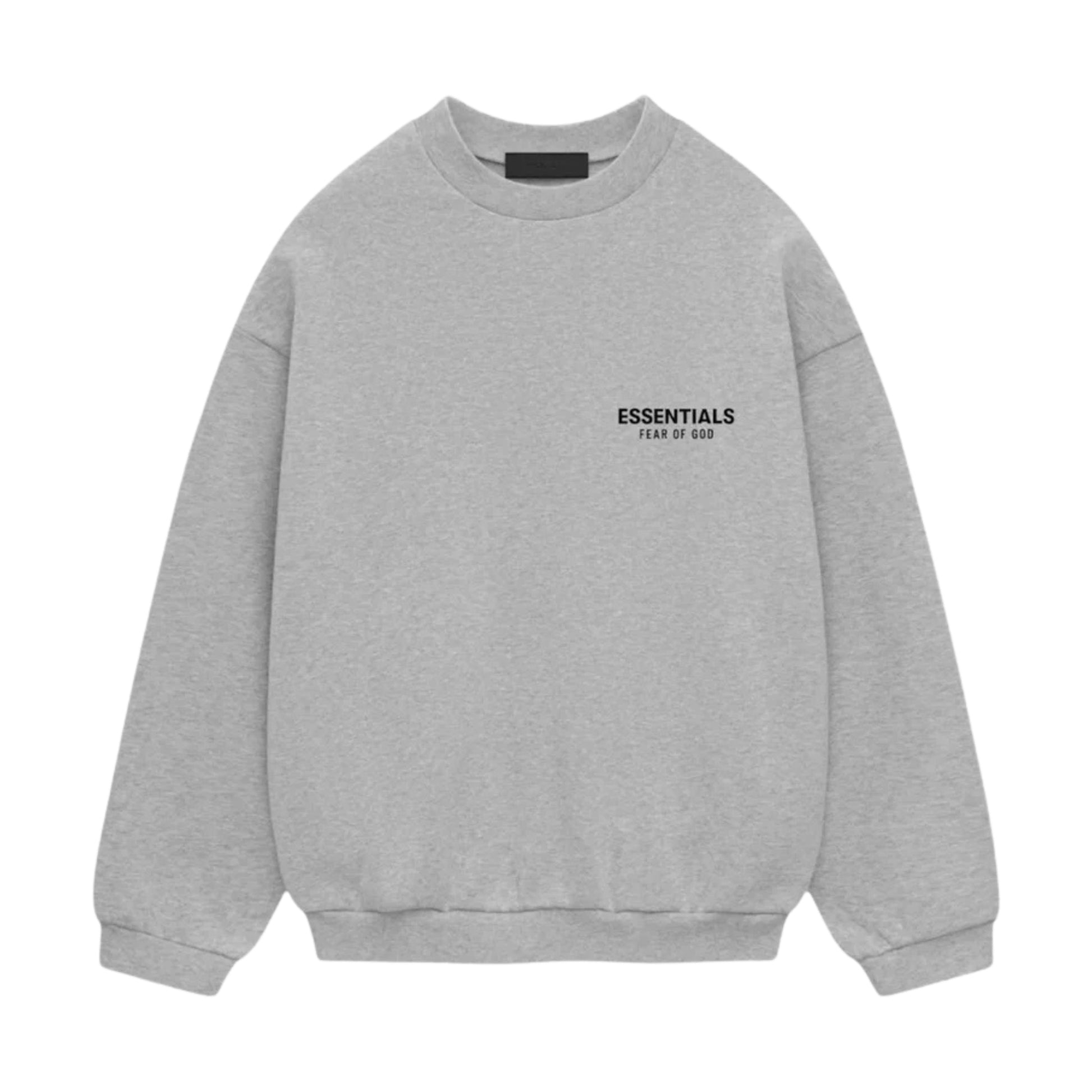 Fear of God Essentials mens fleece crewneck in heather grey front view