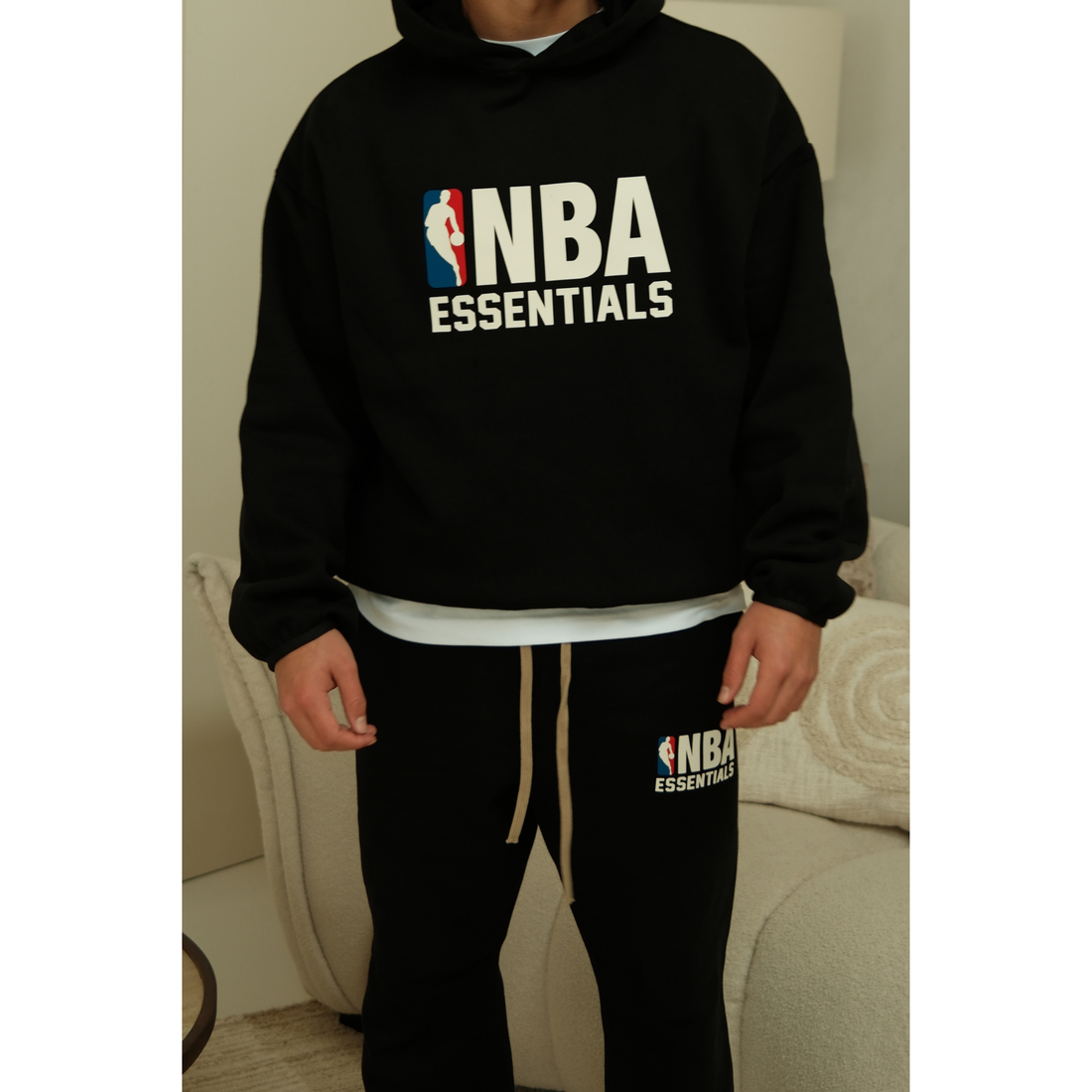 Fear of God Essentials NBA hoodie in black front view