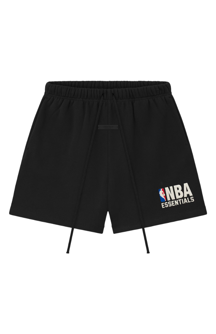 Fear of God ESSENTIALS NBA shorts in black white detail view
