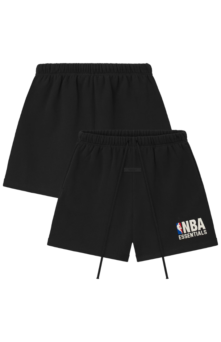 Fear of God ESSENTIALS NBA shorts in black white detail view