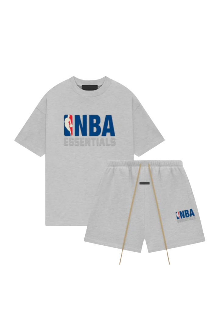 Fear of God ESSENTIALS NBA t-shirt and shorts set in light heather
