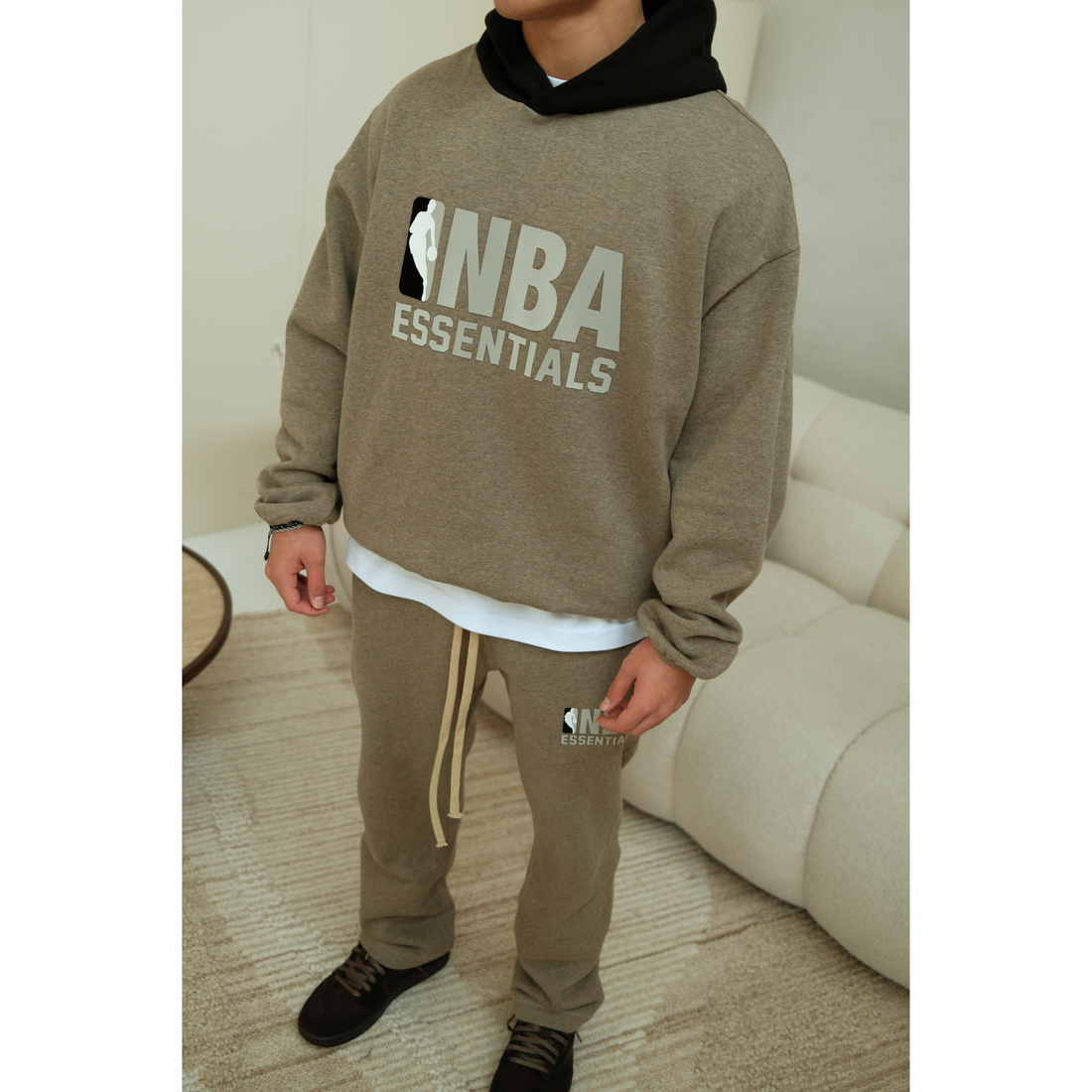 Fear of God Essentials NBA Warm Heather hoodie and sweatpants set in warm heather