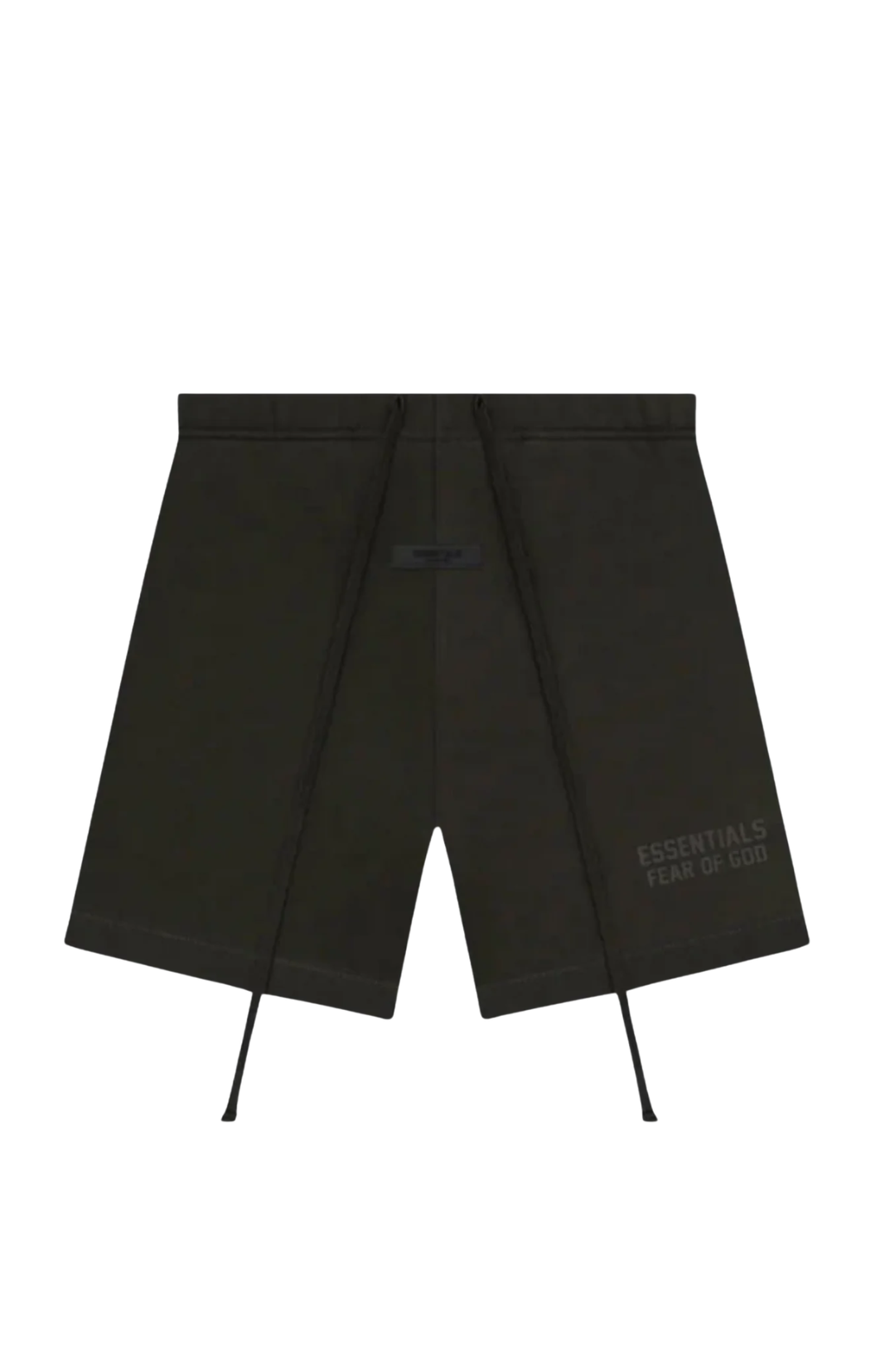 Fear of God Essentials Off Black shorts in off black front view