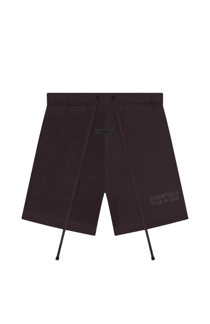 Fear of God Essentials Plum Summer Set shorts in plum front view