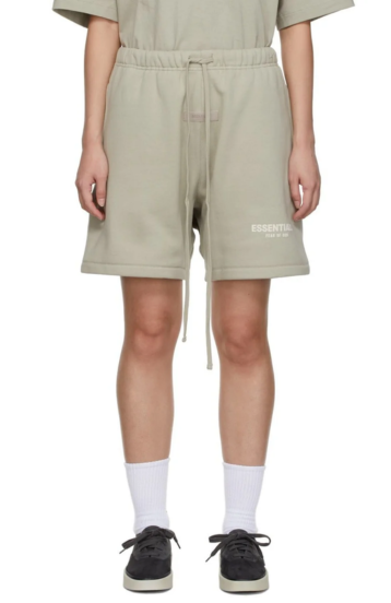 Fear of God Essentials Seafoam shorts in seafoam worn by model