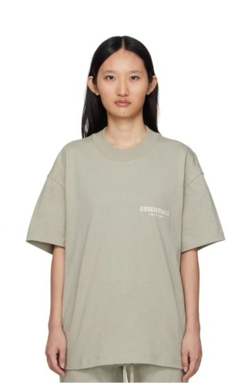 Fear of God Essentials Seafoam t-shirt in seafoam worn by model