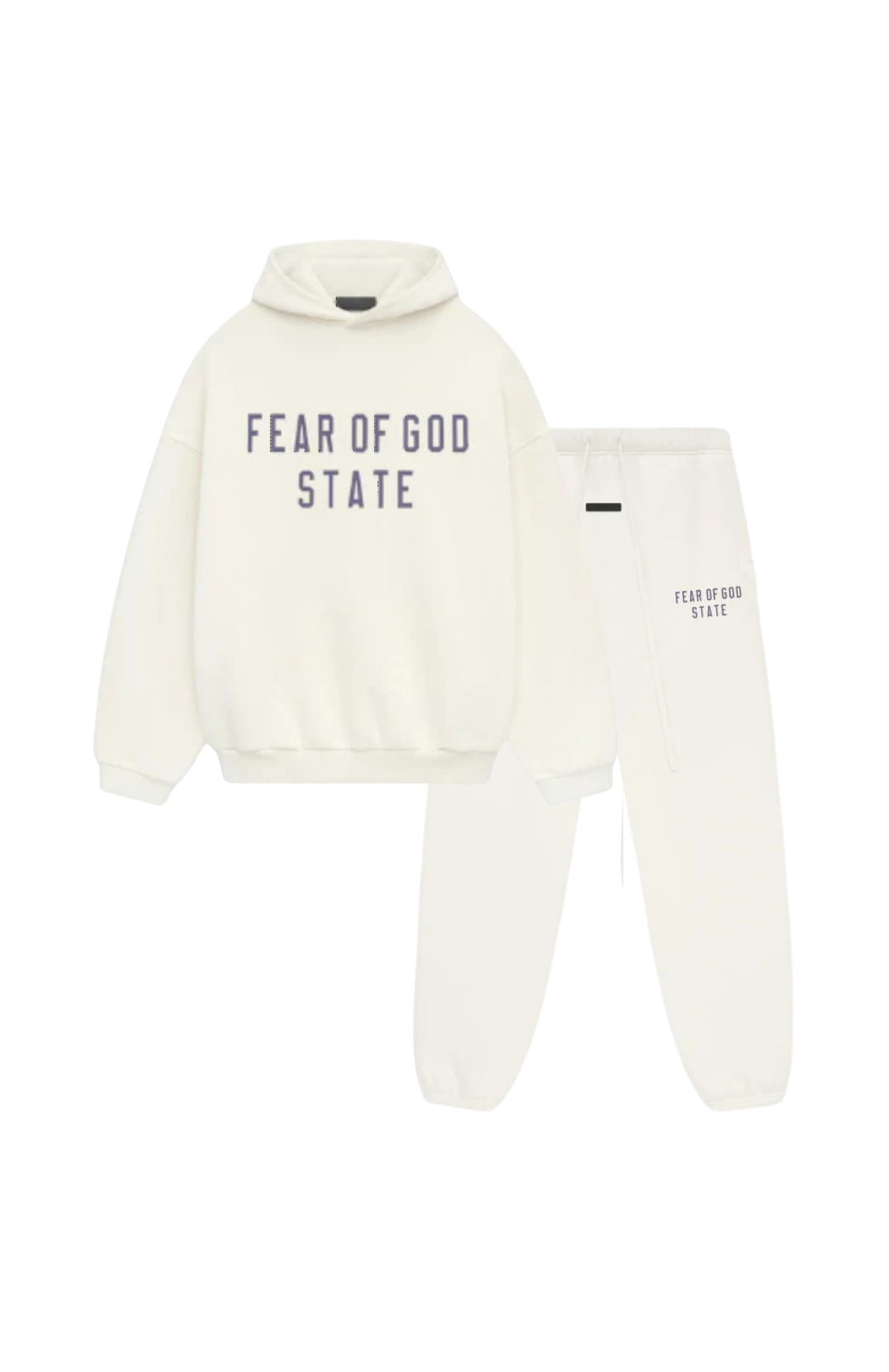 Fear of God Essentials Shell hoodie and sweatpants set in cream front view