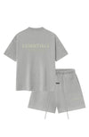 Fear of God Essentials SS25 Concrete Heather Summer Set t-shirt and shorts set in concrete heather front view