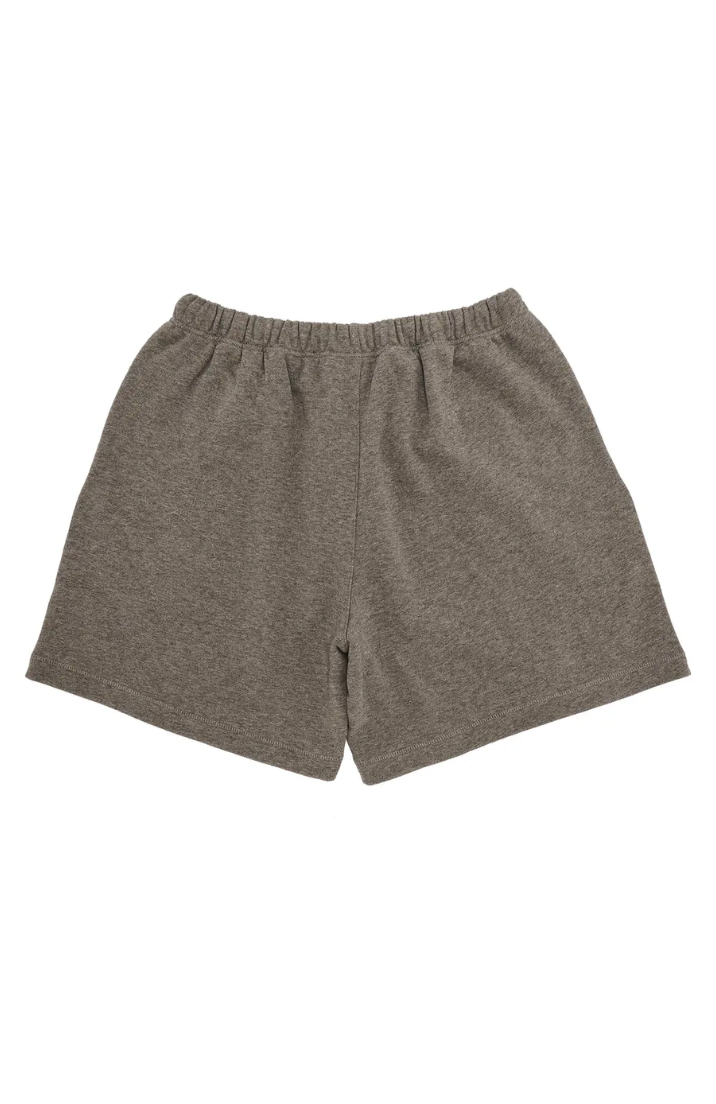 Fear of God ESSENTIALS shorts in homestead heather front view