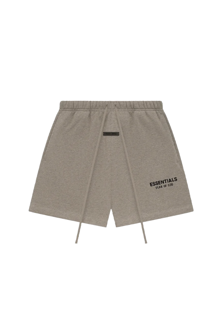 Fear of God ESSENTIALS shorts in homestead heather front view