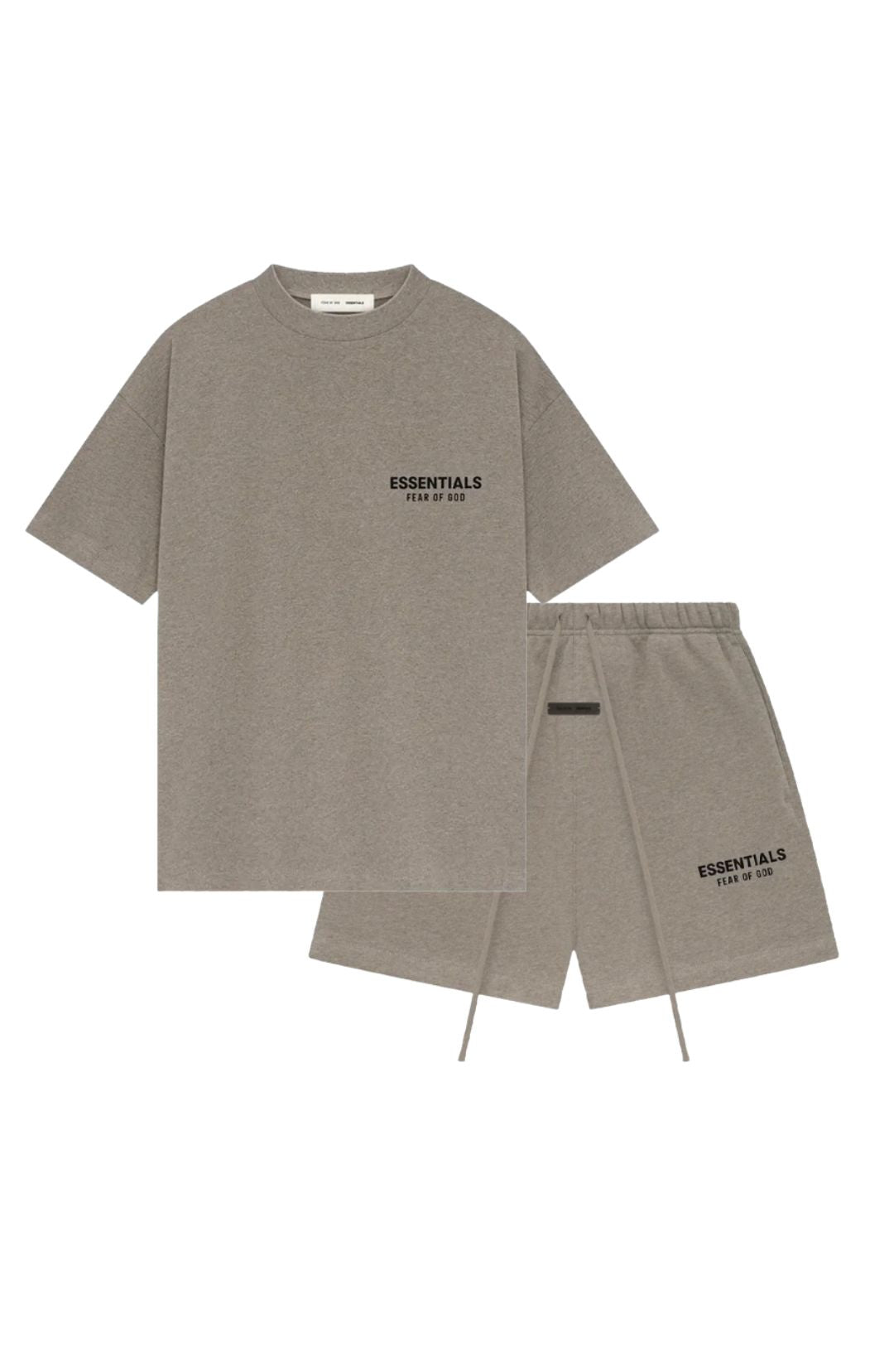 Fear of God Essentials SS25 Homestead Heather Summer Set t-shirt and shorts set in homestead heather front view