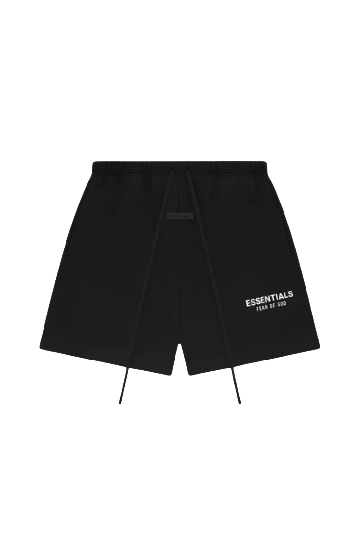 Fear of God Essentials SS25 Jet Black Summer Set shorts in jet black front view
